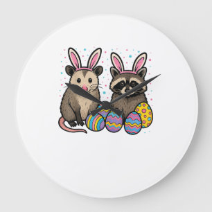 Racoon Opossum Easter T-Shirt_1 Large Clock