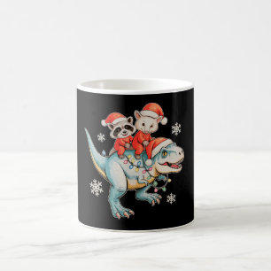 Racoon Opossum Riding T Rex Santa Hat Christmas Coffee Mug