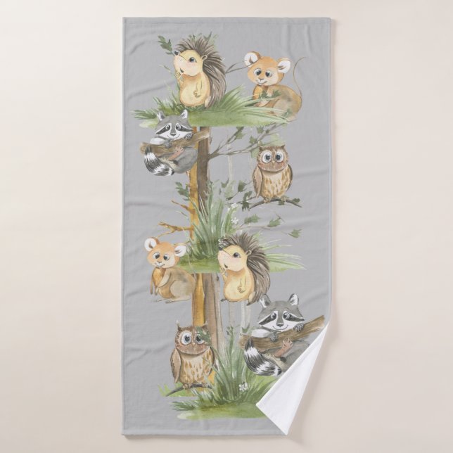 Racoon , Owl, Mouse, Hedgehog Bath Towel (Bath Towel)