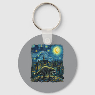 Racoon Paint The Stars Night Sky Artist Art Key Ring