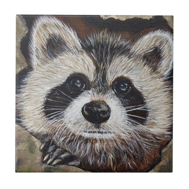 Racoon Painting Ceramic Tile (Front)