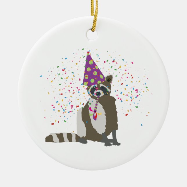 Racoon Party Animal Ceramic Ornament (Front)