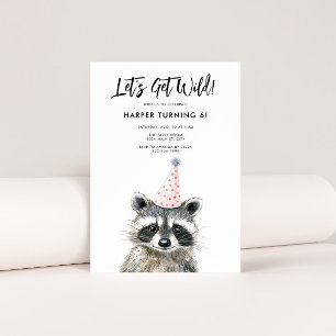 Racoon Party Hat Kids Woodland Birthday Invitation
