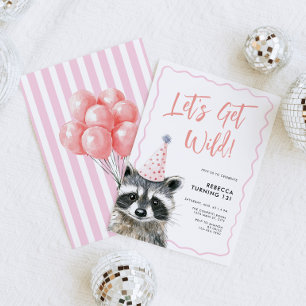 Racoon Party Hat Let's Get Wild Birthday Invitation