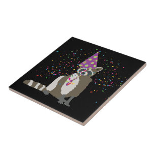 Racoon Partying - Animals Having a Party Ceramic Tile