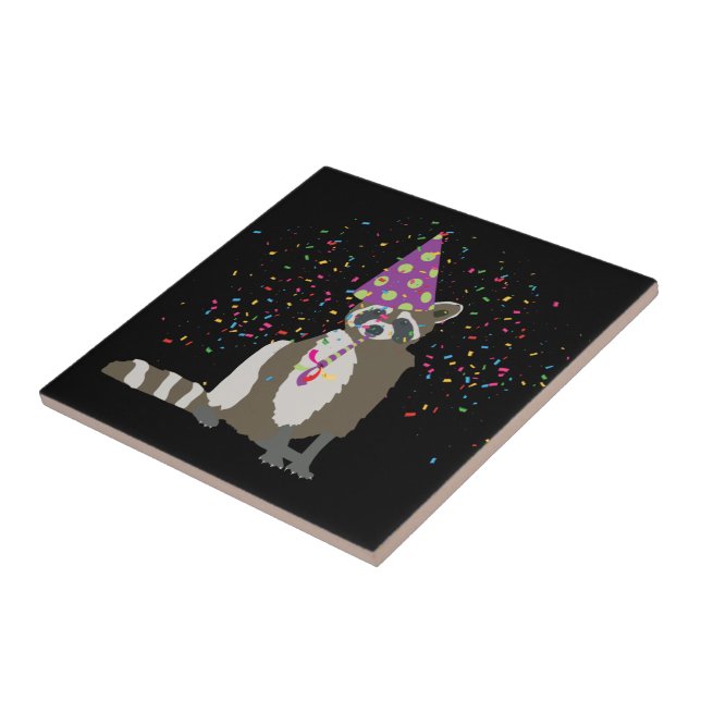 Racoon Partying - Animals Having a Party Ceramic Tile (Side)