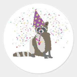 Racoon Partying - Animals Having a Party Classic Round Sticker