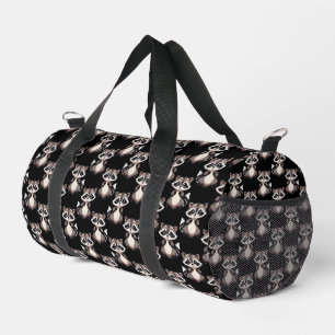 Racoon Pattern Design Black  Duffle Bag