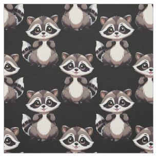 Racoon Pattern Design Black  Fabric