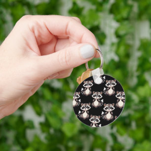 Racoon Pattern Design Black Key Ring
