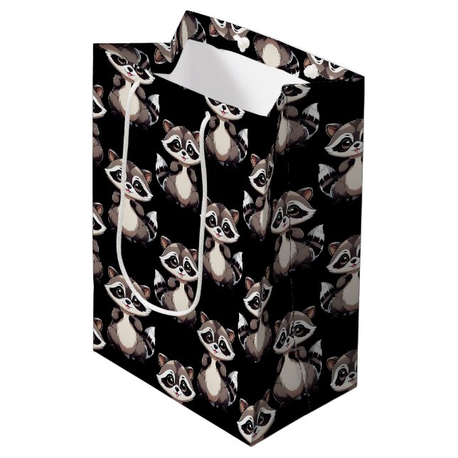 Racoon Pattern Design Black  Medium Gift Bag (Front Angled)