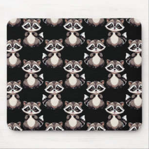 Racoon Pattern Design Black Mouse Pad