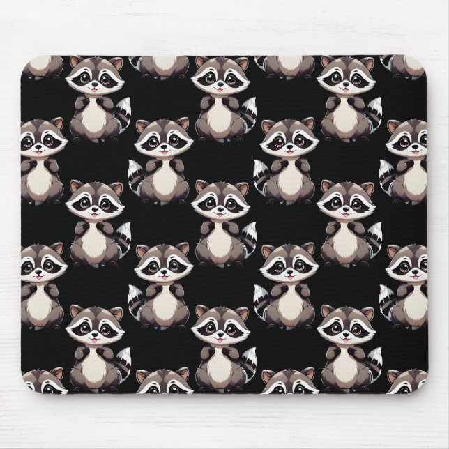 Racoon Pattern Design Black  Mouse Pad (Front)