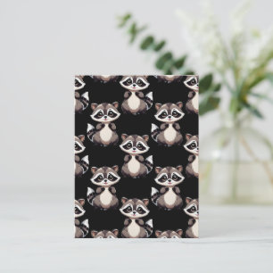 Racoon Pattern Design Black Postcard