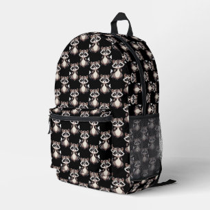 Racoon Pattern Design Black Printed Backpack