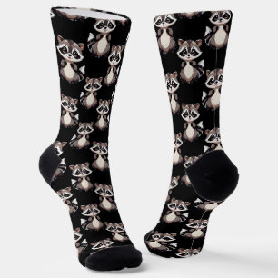 Racoon Pattern Design Black Socks