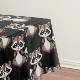 Racoon Pattern Design Black  Tablecloth