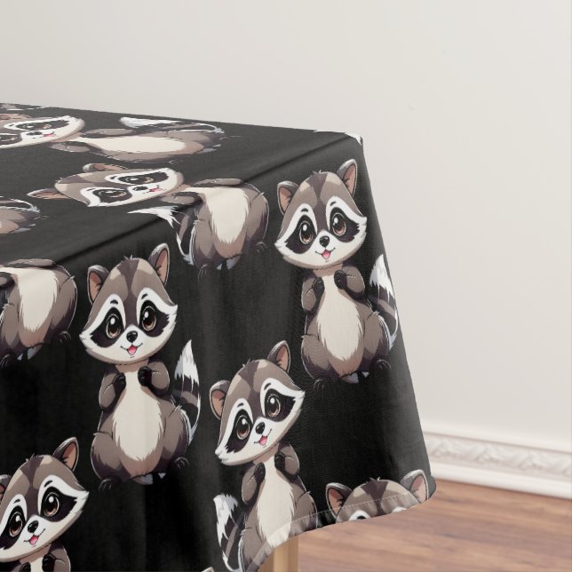 Racoon Pattern Design Black  Tablecloth (In Situ)