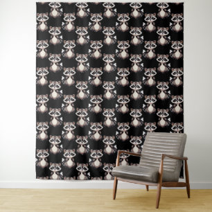 Racoon Pattern Design Black  Tapestry