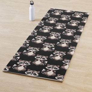 Racoon Pattern Design Black Yoga Mat