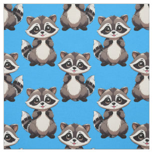 Racoon Pattern Design Blue  Fabric