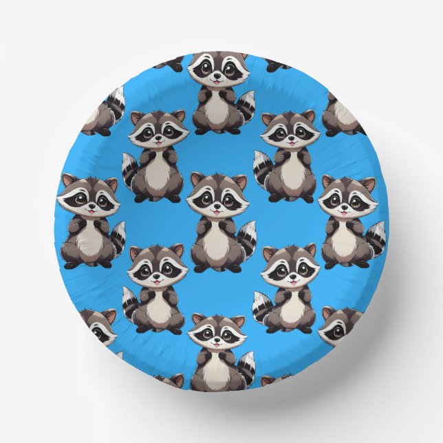 Racoon Pattern Design Blue  Paper Plate (Front)