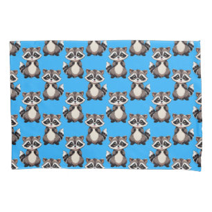 Racoon Pattern Design Blue Pillowcase
