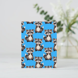 Racoon Pattern Design Blue  Postcard