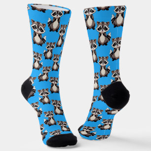 Racoon Pattern Design Blue Socks