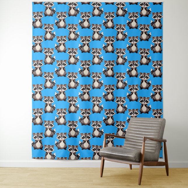 Racoon Pattern Design Blue  Tapestry (In Situ)