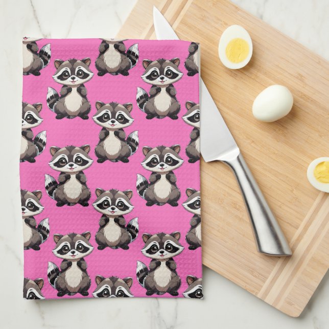 Racoon Pattern Design Blue  Tea Towel (Quarter Fold)