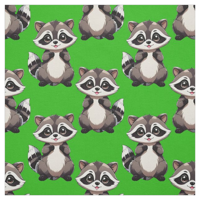 Racoon Pattern Design Green  Fabric (Swatch)