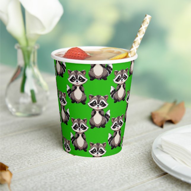 Racoon Pattern Design Green  Paper Cups (Insitu)