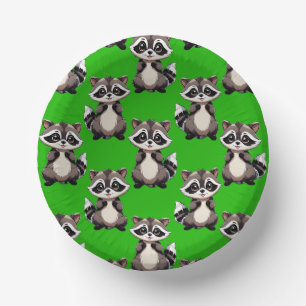 Racoon Pattern Design Green Paper Plate