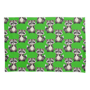 Racoon Pattern Design Green  Pillowcase