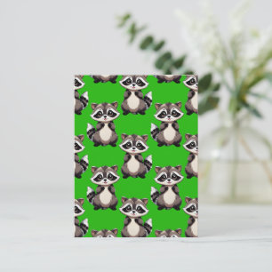 Racoon Pattern Design Green Postcard