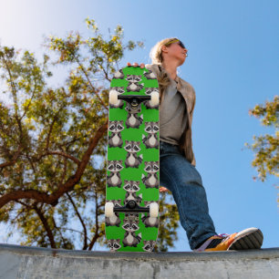 Racoon Pattern Design Green Skateboard