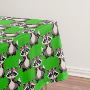 Racoon Pattern Design Green Tablecloth