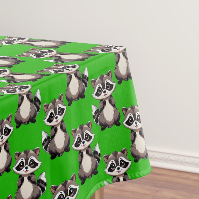 Racoon Pattern Design Green  Tablecloth (In Situ)
