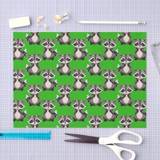 Racoon Pattern Design Green  Tissue Paper (Craft)
