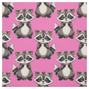 Racoon Pattern Design Pink Fabric