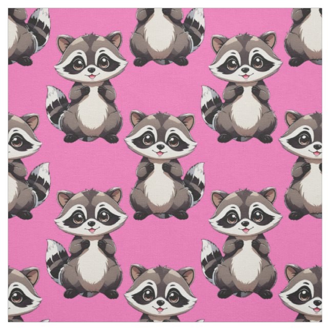 Racoon Pattern Design Pink  Fabric (Swatch)