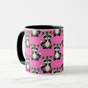 Racoon Pattern Design Pink Mug