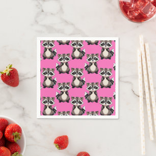 Racoon Pattern Design Pink  Napkin