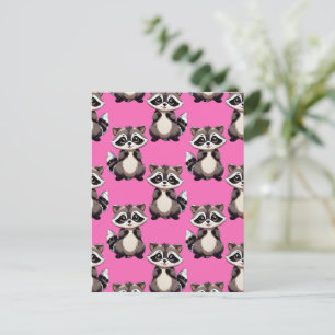 Racoon Pattern Design Pink  Postcard