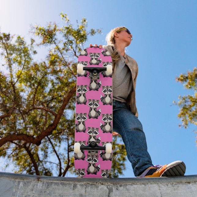 Racoon Pattern Design Pink  Skateboard (Outdoor 1)