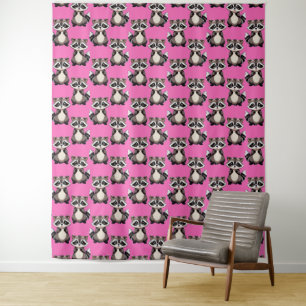 Racoon Pattern Design Pink Tapestry