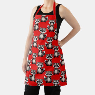 Racoon Pattern Design Red  Apron