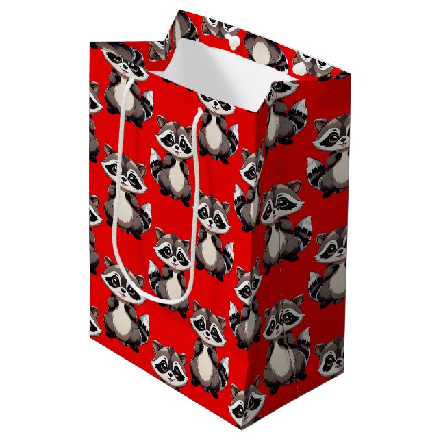 Racoon Pattern Design Red  Medium Gift Bag (Front Angled)