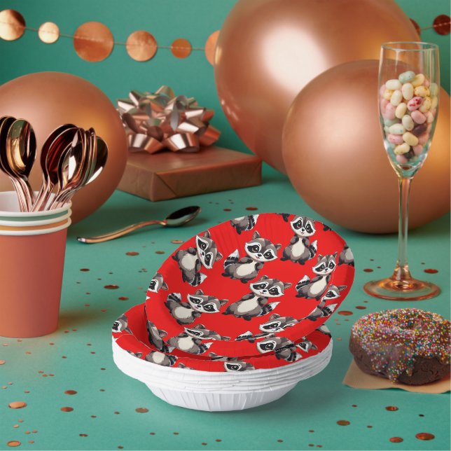Racoon Pattern Design Red  Paper Plate (Multi)